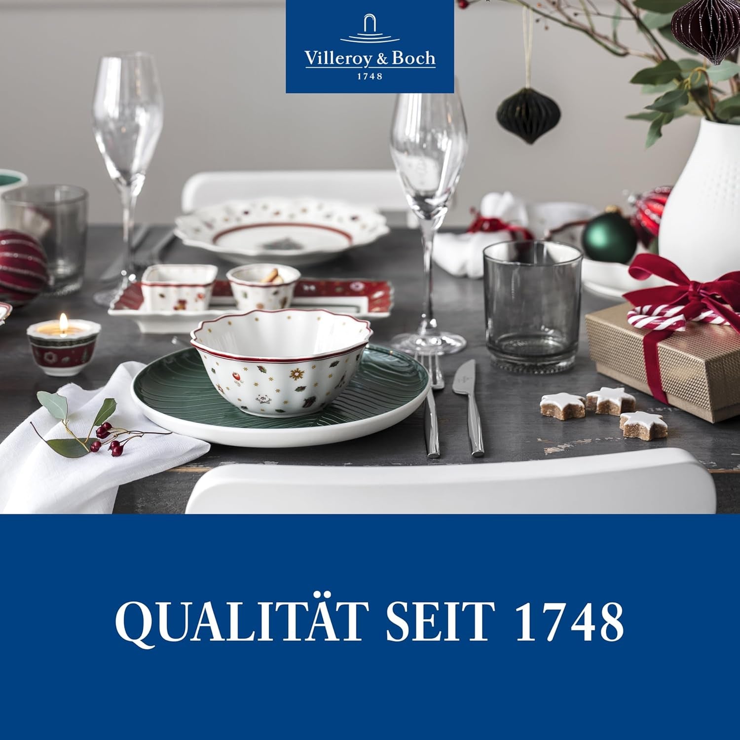 Villeroy & Boch - Toy's Delight Salsera, 4 piezas, fuente con cuencos, juego de salsas navideñas, decoración de mesa de juguete, bandeja para servir, cuencos, vajilla navideña, porcelana premium