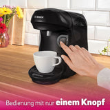 Bosch Tassimo Happy Friendly TAS102E Cafetera espresso de cápsulas, más de 70 bebidas, apta para todas las tazas, parada automática, sostenible, dosificación perfecta, ahorro de espacio, 1400 W, negra