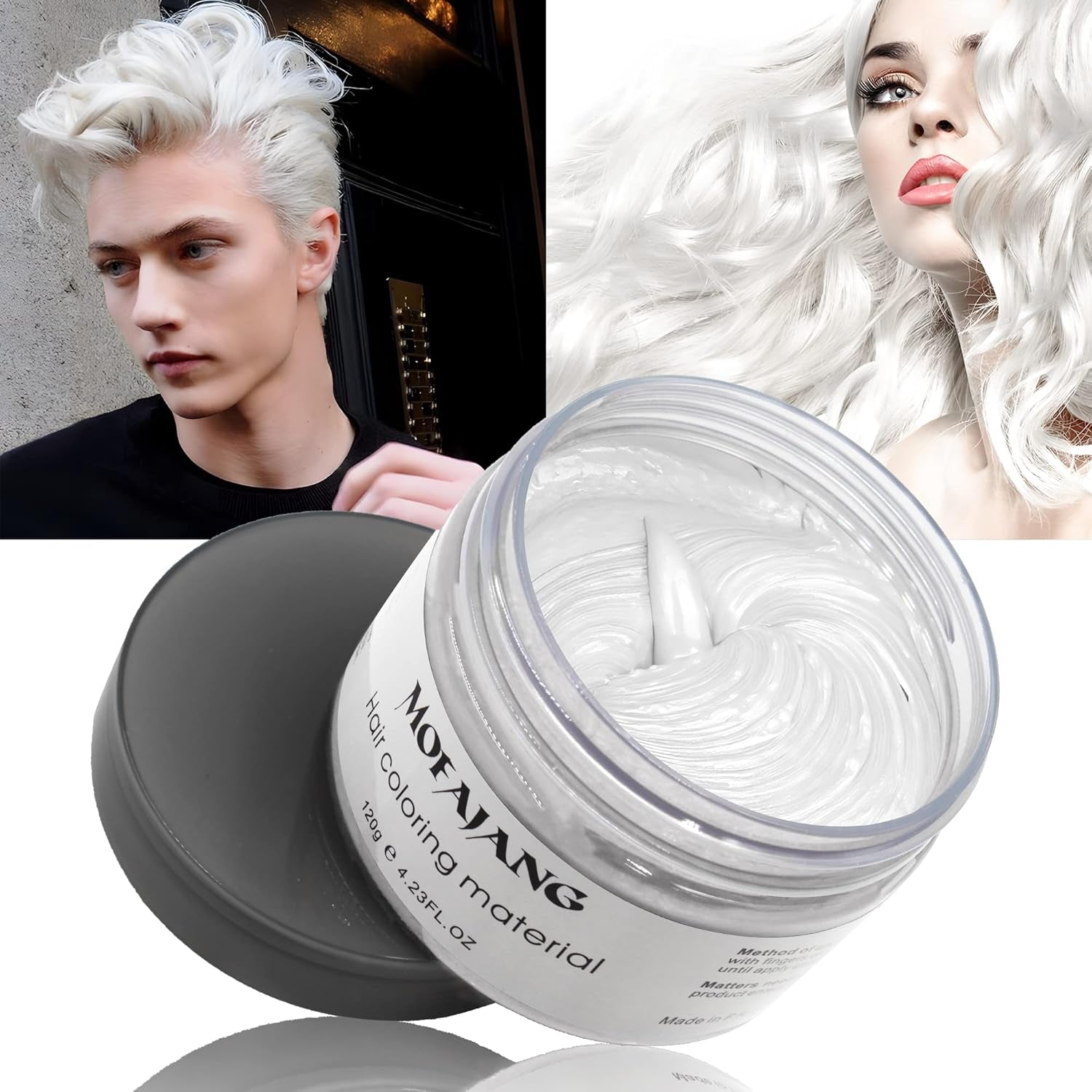 Color de cabello temporal, tono de cabello para peinar para hombres y mujeres, pomada natural para el cabello, cera para teñir el cabello para fiestas, cosplay y Halloween, 4.23 oz (gris plateado) Naty Shop Tinte para el cabello 1 blanco