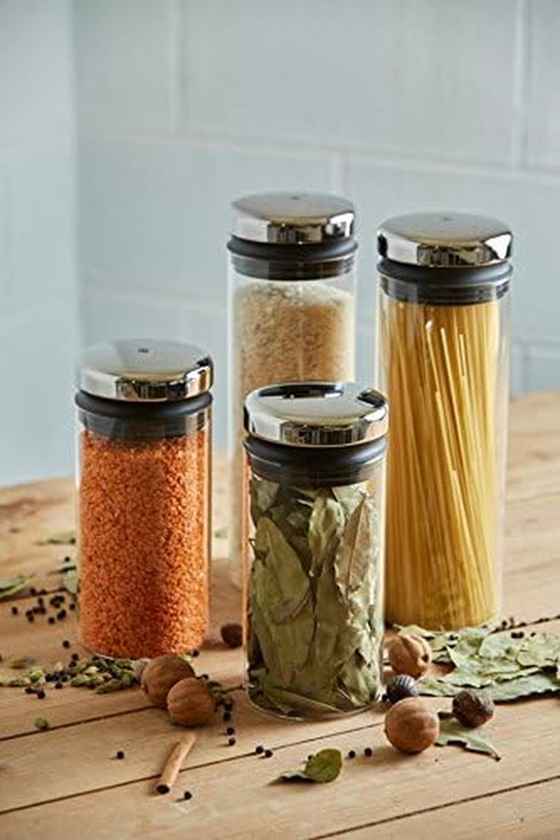 WMF Depot Tarro de cristal de 1 litro, altura 21,5 cm, tarro de almacenamiento con tapa, recipiente para granos de café, tarro de cereales, tarro de almacenamiento de alimentos con amplia apertura de llenado (paquete de 4) Cajas de almacenamiento de alimentos Naty Shop