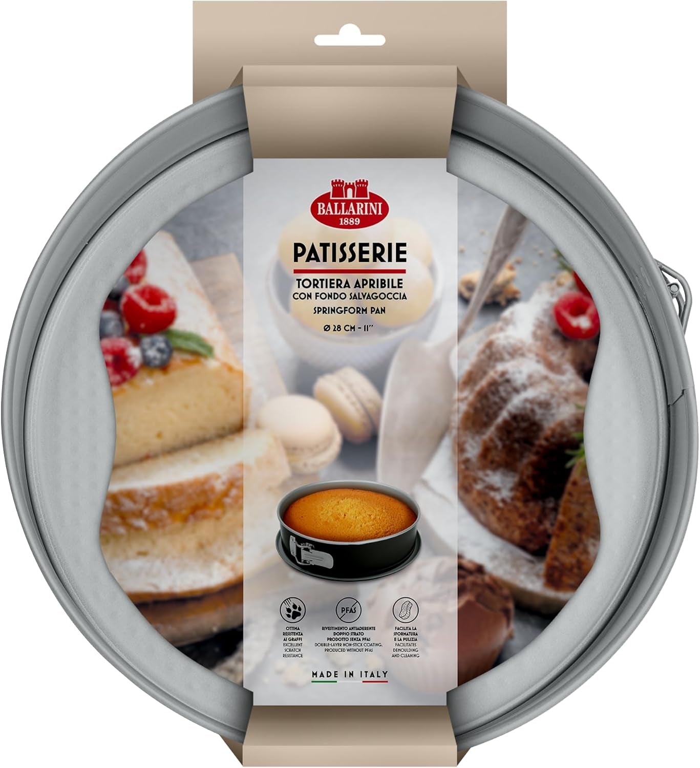Ballarini, Molde para hornear, varios modelos Moldes y bandejas para hornear Naty Shop Molde para pasteles gris con resorte, fondo antigoteo, 28 cm