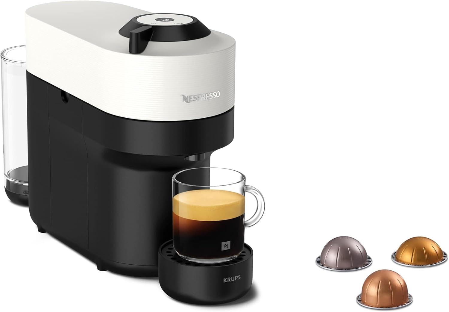 Cafetera espresso con cápsulas Nespresso Krups Vertuo Pop, capacidad: 560 ml, reconocimiento automático de cápsulas, sistema one-touch, 4 tamaños de taza, tiempo de calentamiento reducido, sostenible, Aqua Mint, XN9204