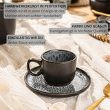 SANGER Sídney | Juego de 12 tazas de café expreso de cerámica, juego de tazas de moca para 6, tazas y platillos, apto para lavavajillas y microondas, gris oscuro, 80 ml | LA COLECCIÓN DE VALOR