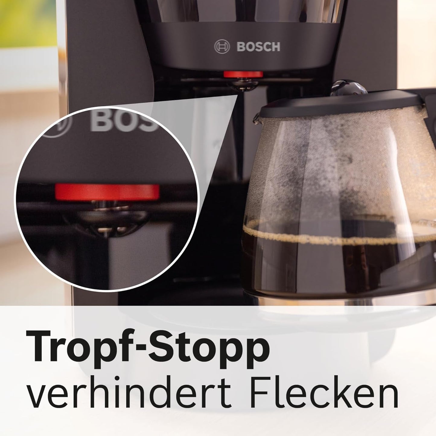 Bosch MyMoment TKA2M113 Cafetera espresso con filtro, jarra de cristal de 1,25 l, 10-15 tazas, función de mantenimiento del calor durante 40 minutos, sistema antigoteo, soporte de filtro giratorio, depósito de agua desmontable, 1200 W, negro mate