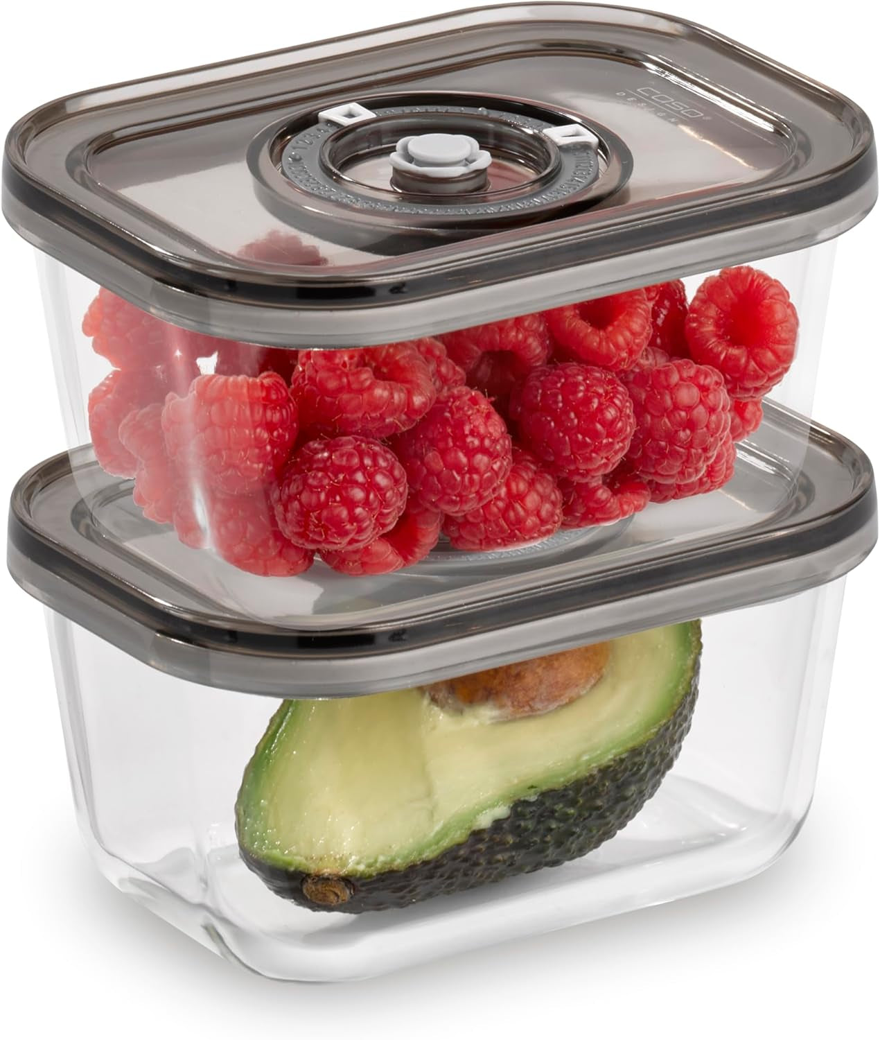 Set Caso Vacu OneTouch Eco, envasadora al vacío manual que incluye 3 recipientes de vidrio al vacío y VacuBoxx Eco-Duo S - recipiente para frescura al vacío / 2 recipientes de 500 ml cada uno Cajas para conservar alimentos Naty Shop