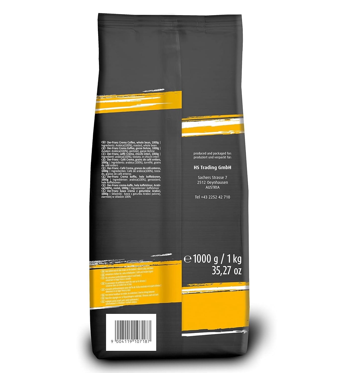 DER-FRANZ Kaffee Crema, Intensidad 4/5, 100% Arábica, Ganze Kaffeebohnen, 1000g