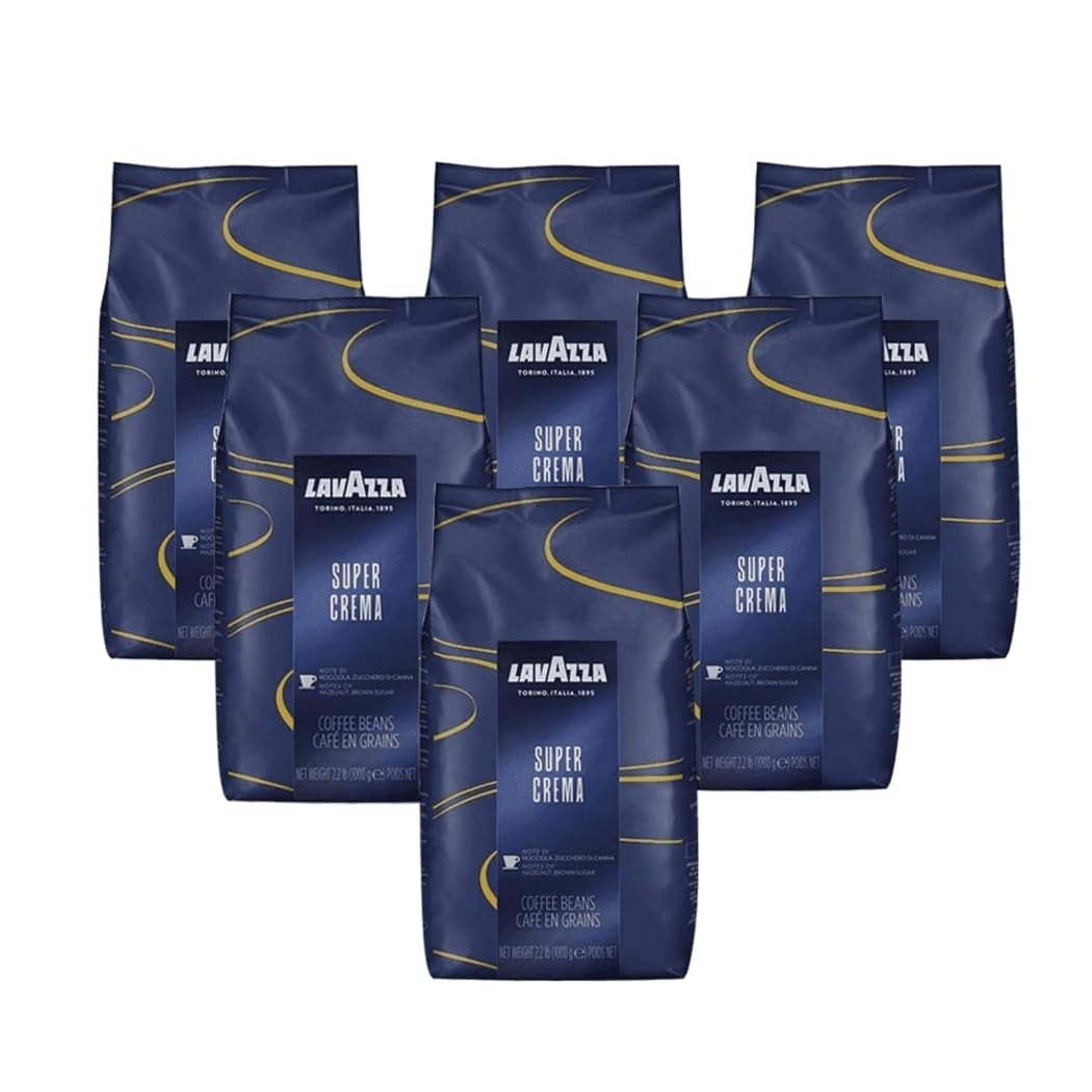 Lavazza Café Espresso Super Crema, Grano Entero, Café Molido, Paquete de 6, 6 x 1000 g