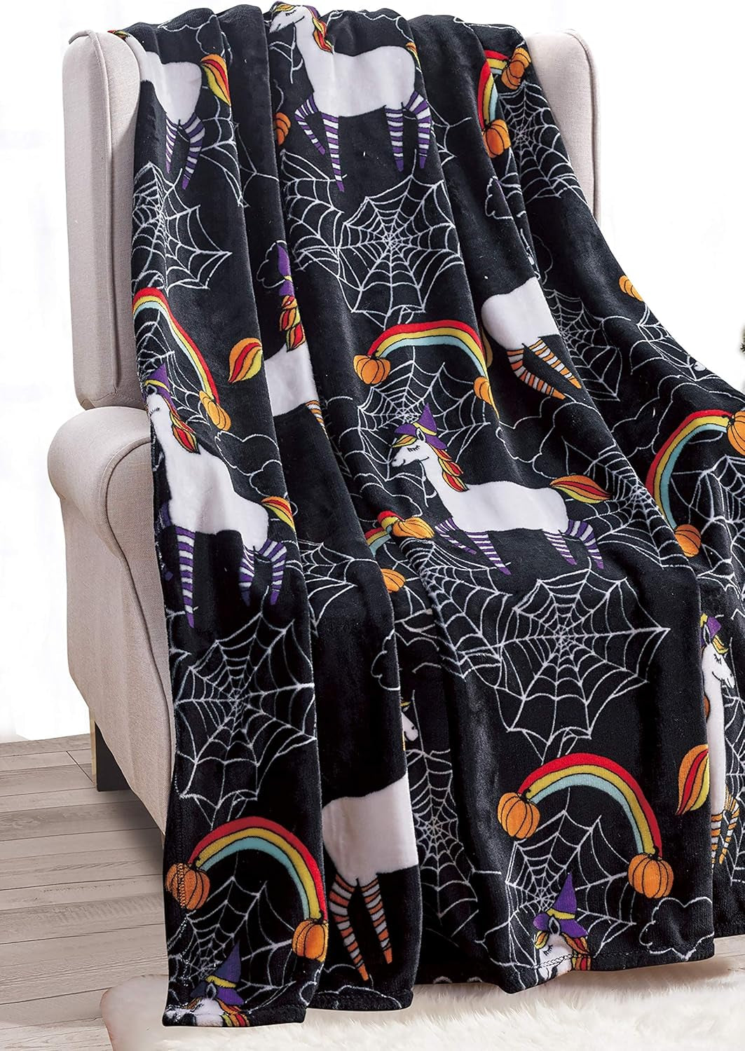 Elegant Comfort Manta Ligera con Tema de Halloween, Suave, Acogedora y Felpa, Perfecta para Relajarse en Esta Temporada espeluznante, 127 x 152,4 cm, Camas y Fundas con Calavera y Huesos Elegant Comfort Unicorn Black 50 X 60