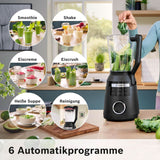 Batidora de pie Vitapower Serie 6 MMBD665B1, 45.000 U/Min, 6 programas Inkl Heiße Suppe & Reinigung, 2 L Mixbehälter, Stopfer, Spülmaschinenfeste Teile, Made in Europe, 1800W, Schwarz Kitchen Naty Shop