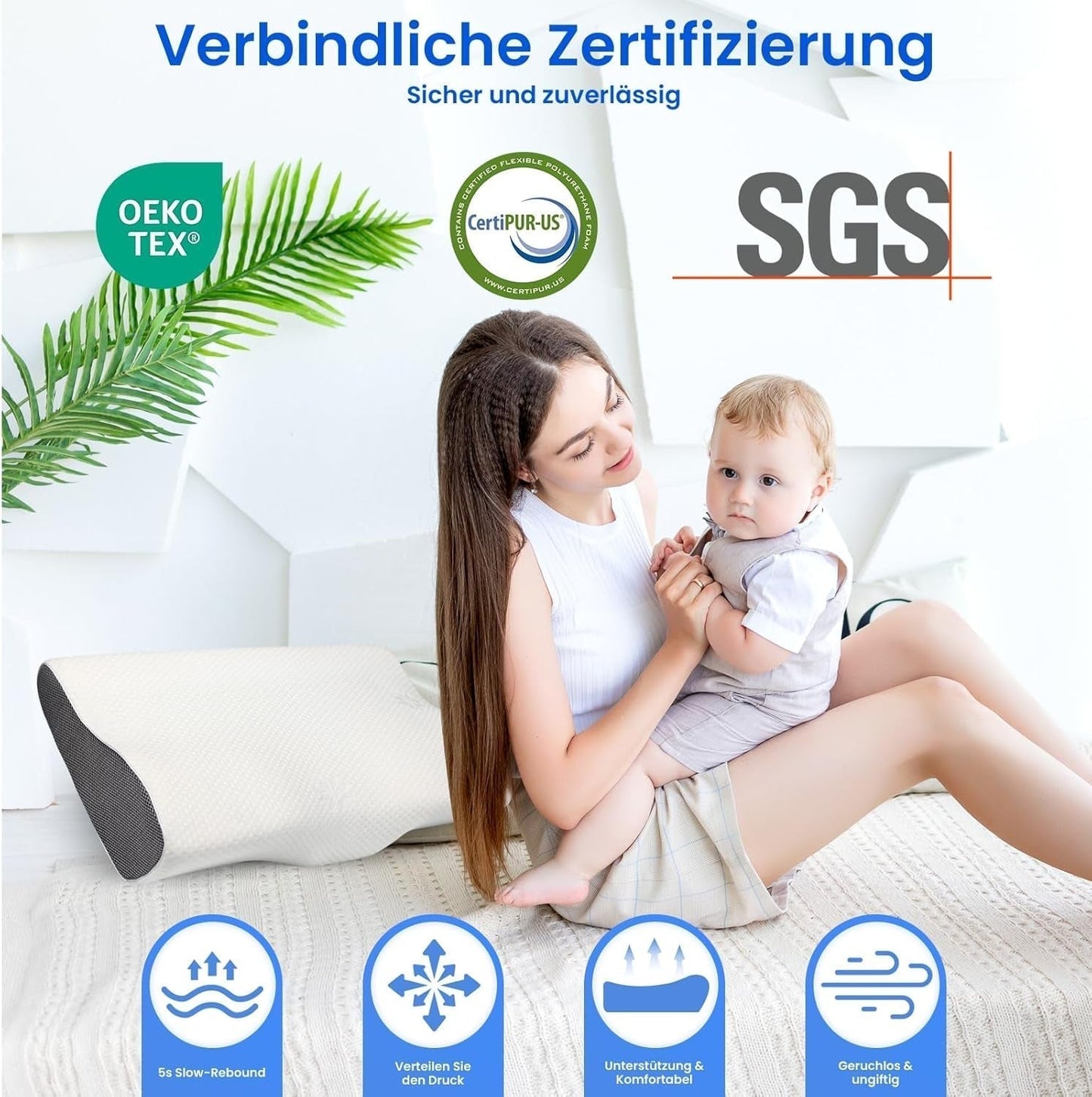 PHYSEN Almohada Ortopédica Almohada para el Cuello, Almohada de Soporte para el Cuello, Almohada de Espuma con Memoria, Almohada Ergonómica para el Dolor de Cuello Almohada para Dormir Almohada Antironquidos para Lados, Espalda y Abdomen (62*34*11 6.5CM) Almohadas Ortopédicas Cervicales Naty Shop