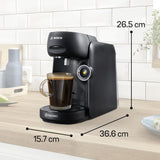 Bosch Tassimo finesse TAS162E Cafetera espresso de cápsulas, 70 bebidas, café más intenso con solo pulsar un botón, apagado automático, sostenible, dosificación perfecta, 1400 W, negro/negro
