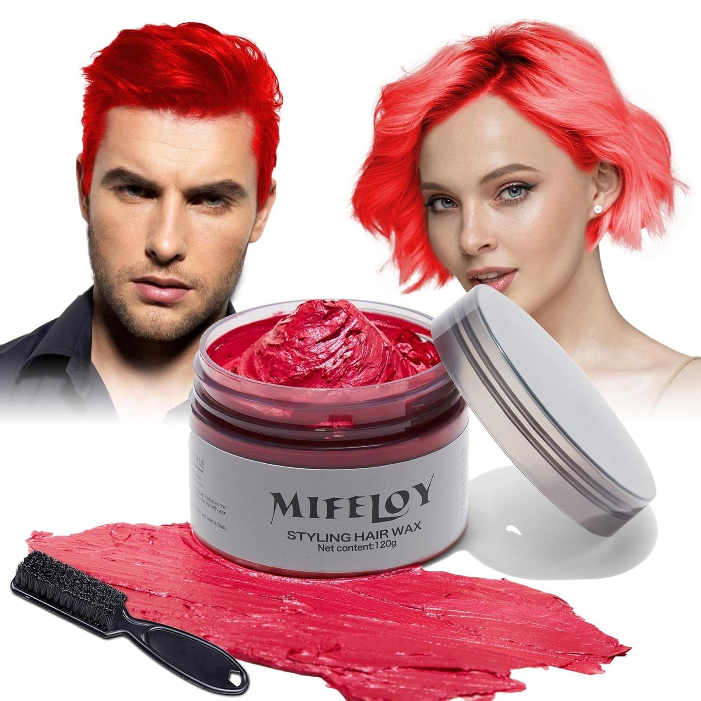 Tinte para el cabello morado de 4.23 oz, tinte temporal para el cabello con cepillos, cera para el tono del cabello para hombres y mujeres, crema para el cabello instantánea, pomada de peinado natural, DIY Cosplay, cera para el cabello de Halloween, tinte para el cabello Naty Shop rojo