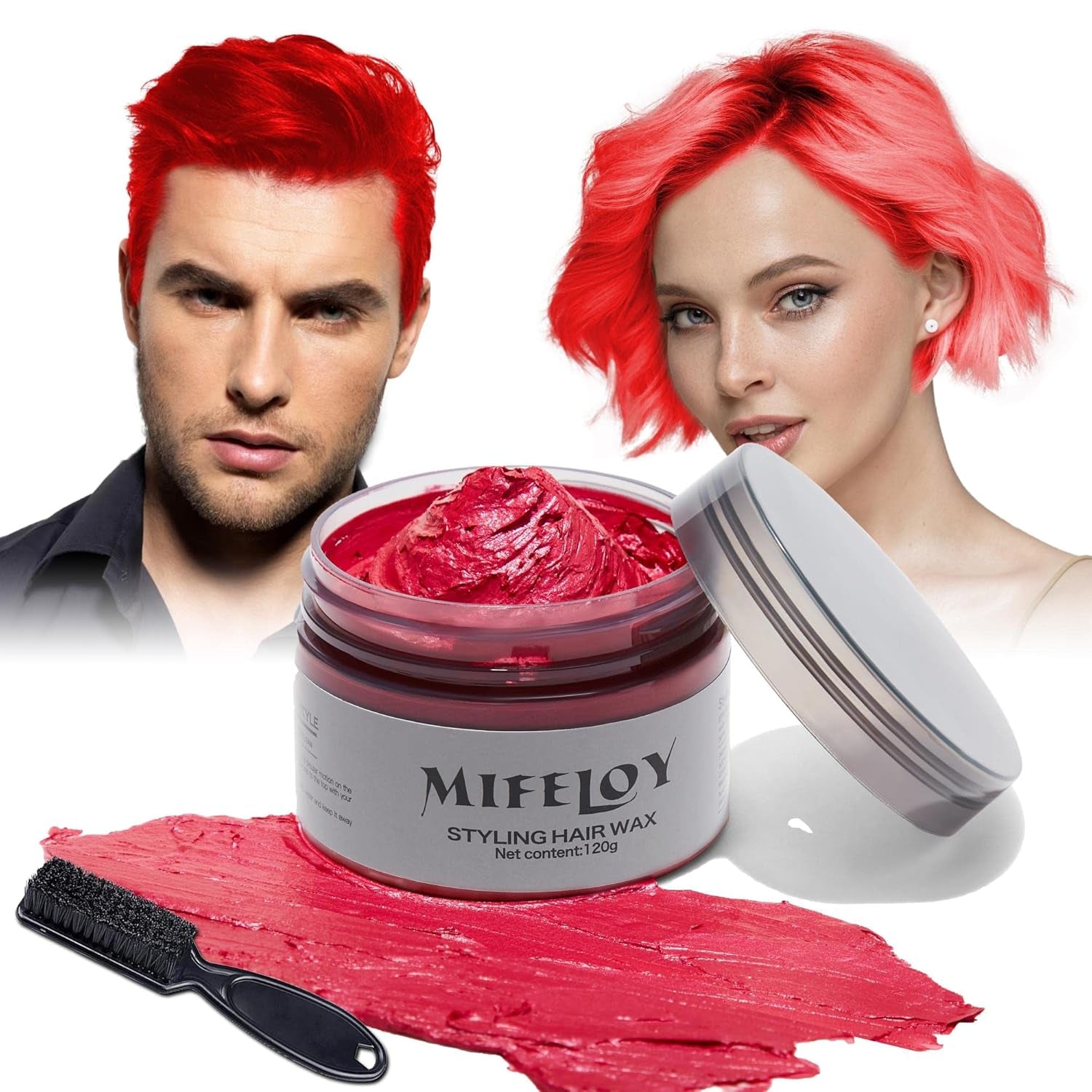 Tinte para el cabello morado de 4.23 oz, tinte temporal para el cabello con cepillos, cera para el tono del cabello para hombres y mujeres, crema para el cabello instantánea, pomada de peinado natural, DIY Cosplay, cera para el cabello de Halloween, tinte para el cabello Naty Shop rojo
