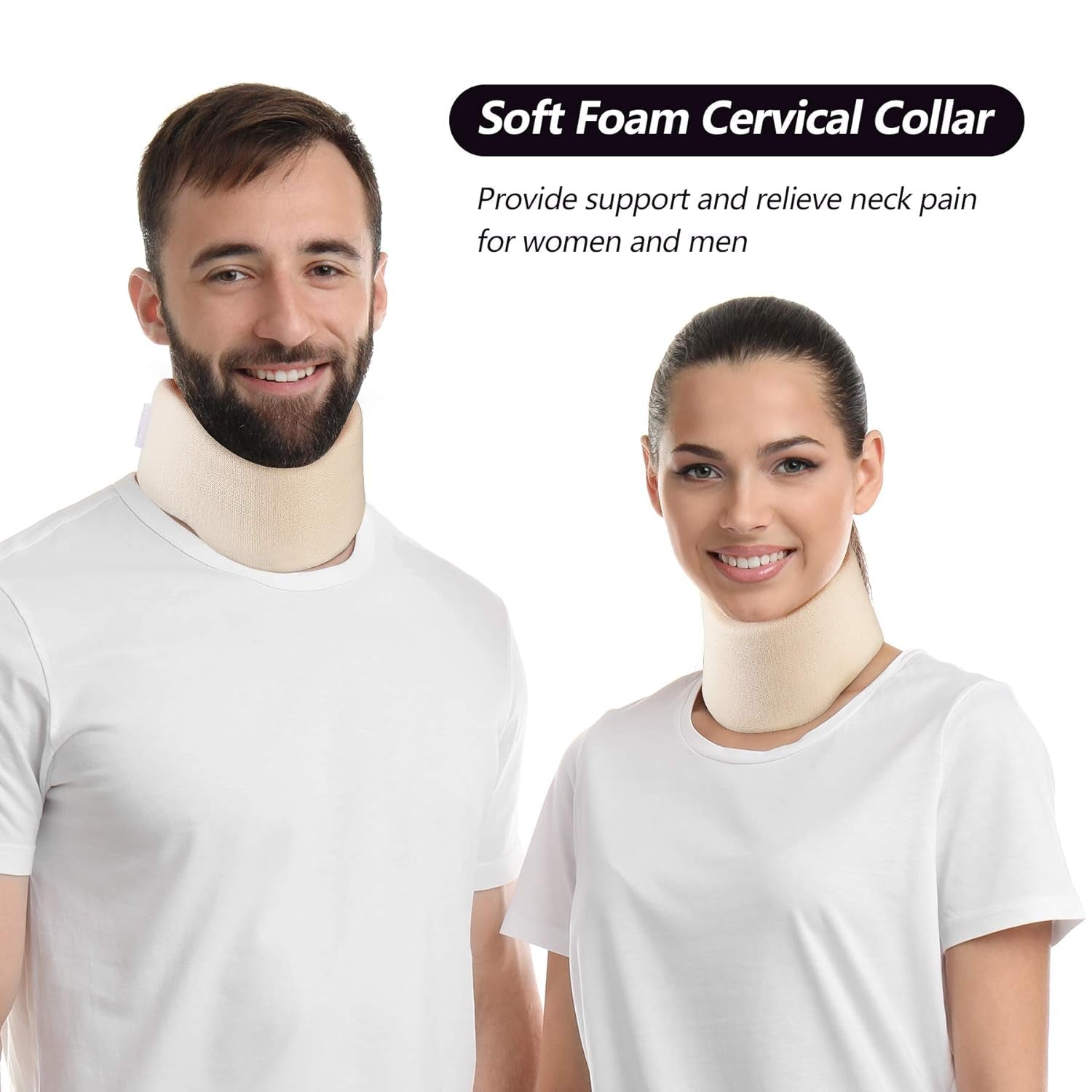 RESTCLOUD Soporte para el cuello de espuma suave, collar universal, soporte para el cuello ajustable para dormir - Alivia el dolor de cuello (blanco, cuello de 6,4 cm de profundidad, M) Almohadas ortopédicas cervicales Naty Shop