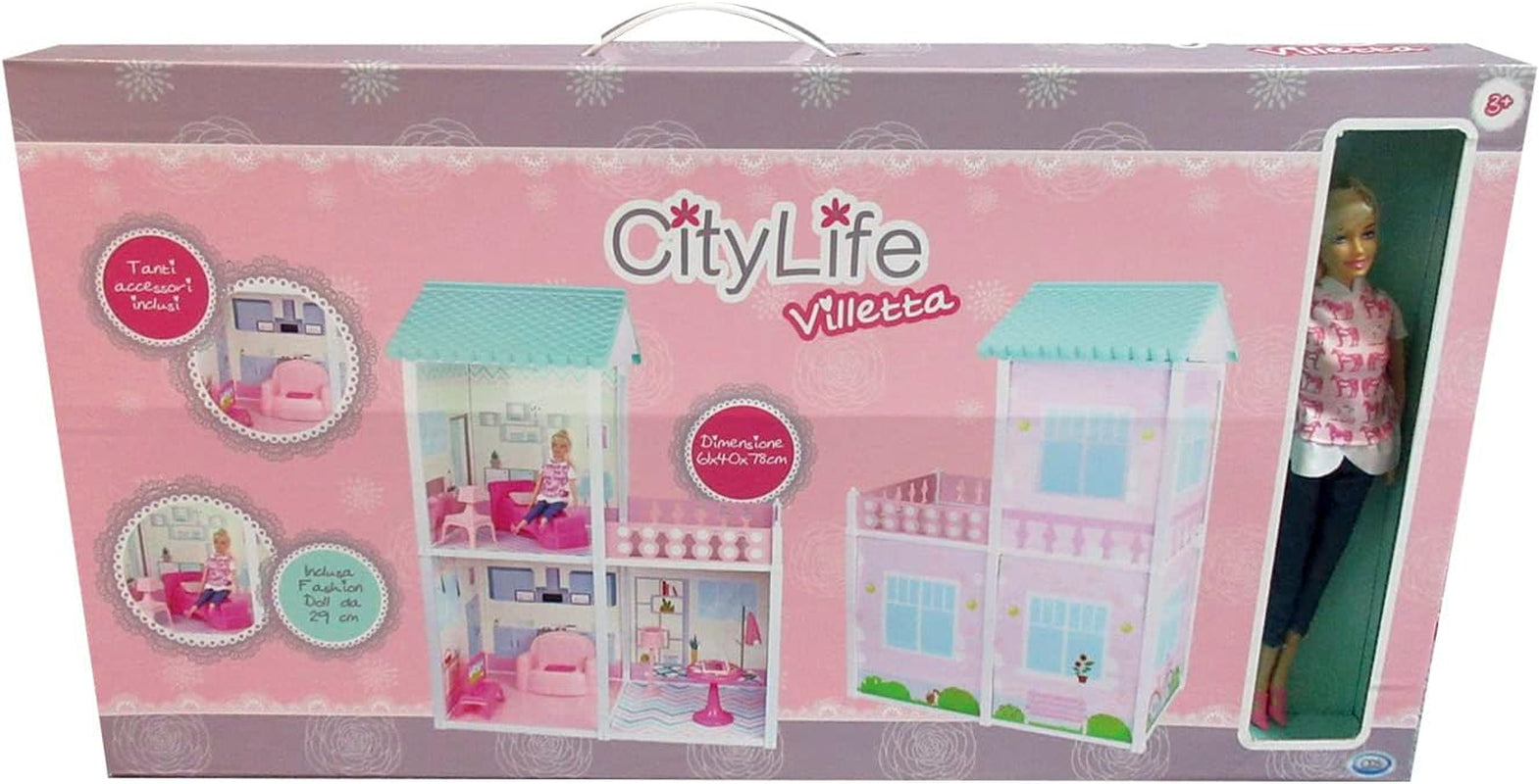 City Life - Villetta con 3 habitaciones y accesorios Tamaño Playset montado 61 X 40 X 78 Cm Casas de Muñecas Naty Shop