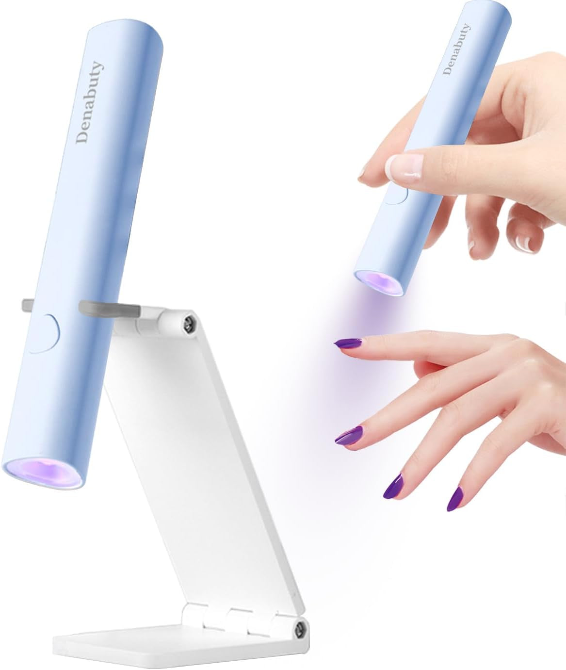 Denabuty Lámpara UV para Esmalte de Uñas de Gel, Mini Lámpara LED U V para Reemplazo de Uñas con Soporte Tragbare Pequeña Lámpara de Uñas UV para Esmalte de Uñas de Gel, para Aushärten Von Nagelkleber y Nail Tips Blanco