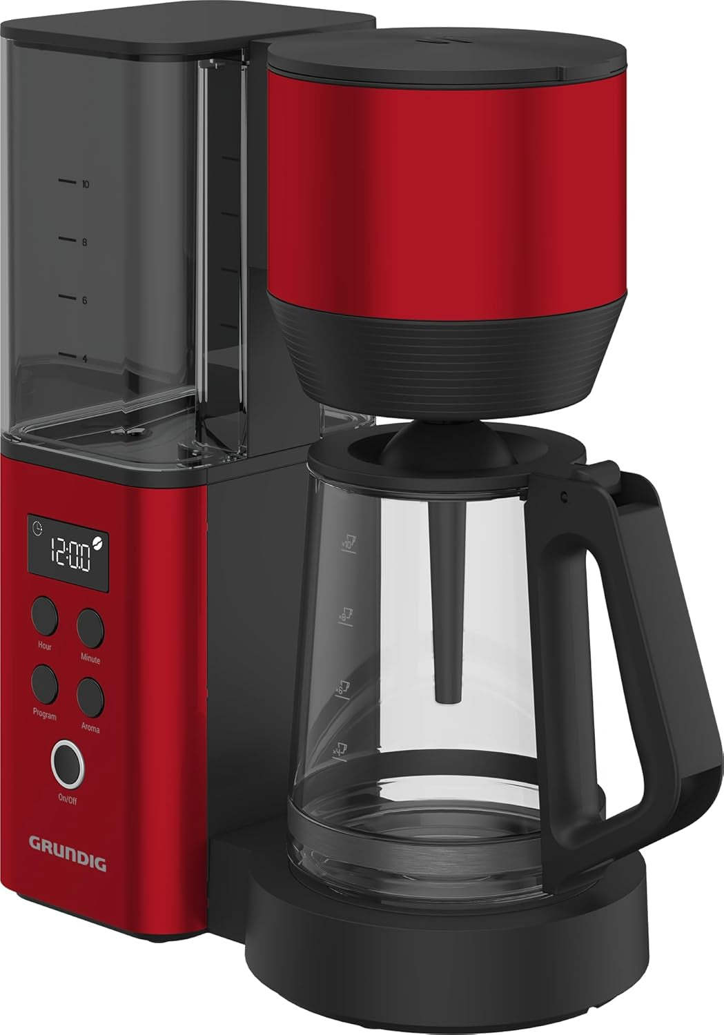 Cafetera espresso digital con filtro GRUNDIG KM8440, roja, 1000 W, 1,25 litros