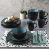 Gibson 99813.16R Elite Soho Lounge Reactive Glaze Vajilla para 4 personas, 16 piezas, efecto bicolor azul-verde/negro