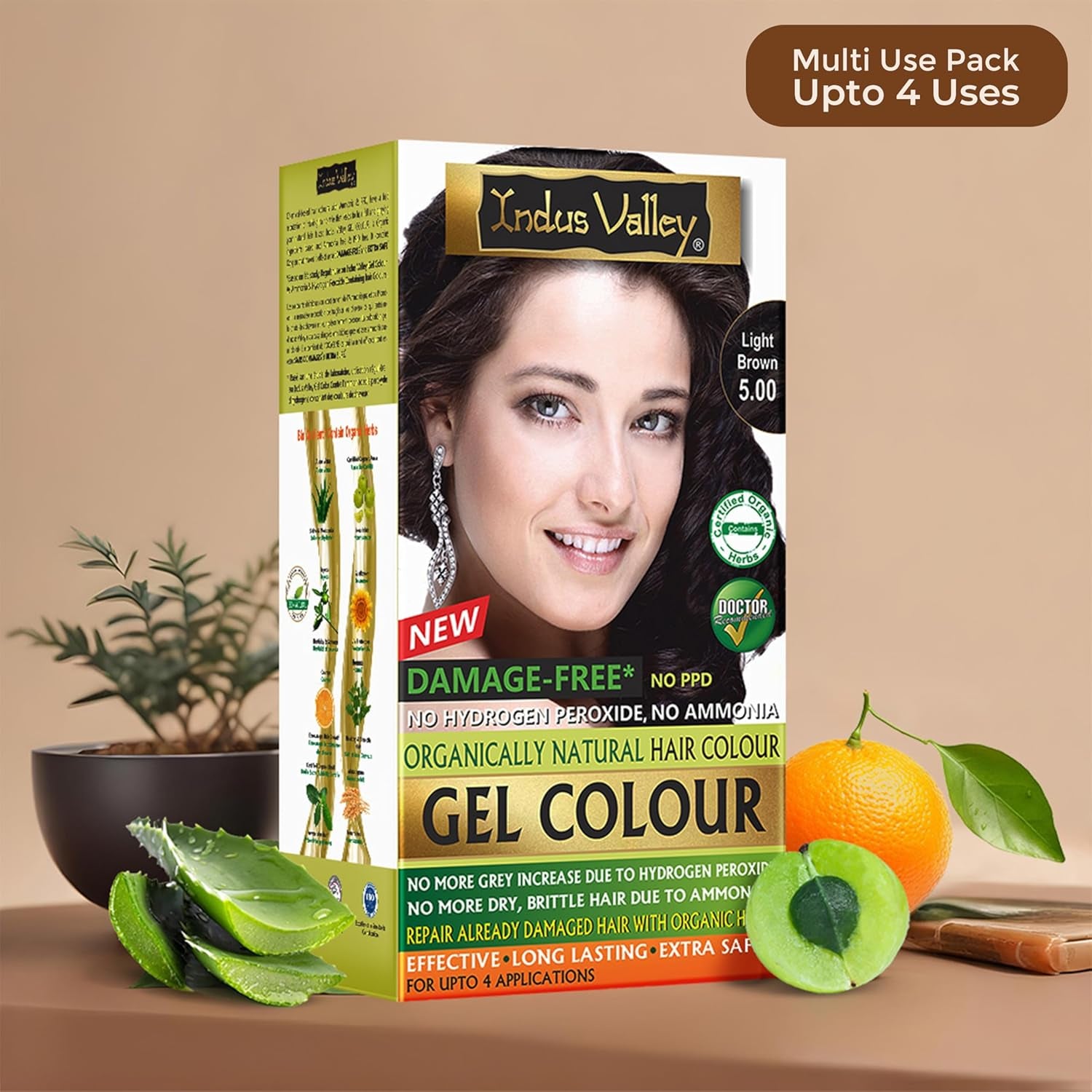 Color de cabello en gel sin daños naturales de Indus Valley | Sin amoniaco, vegano y libre de crueldad animal | Hasta 100% de cobertura de canas, resultados duraderos | Castaño claro 5.0 (20 gramos + 200 ml) Tinte para el cabello Naty Shop