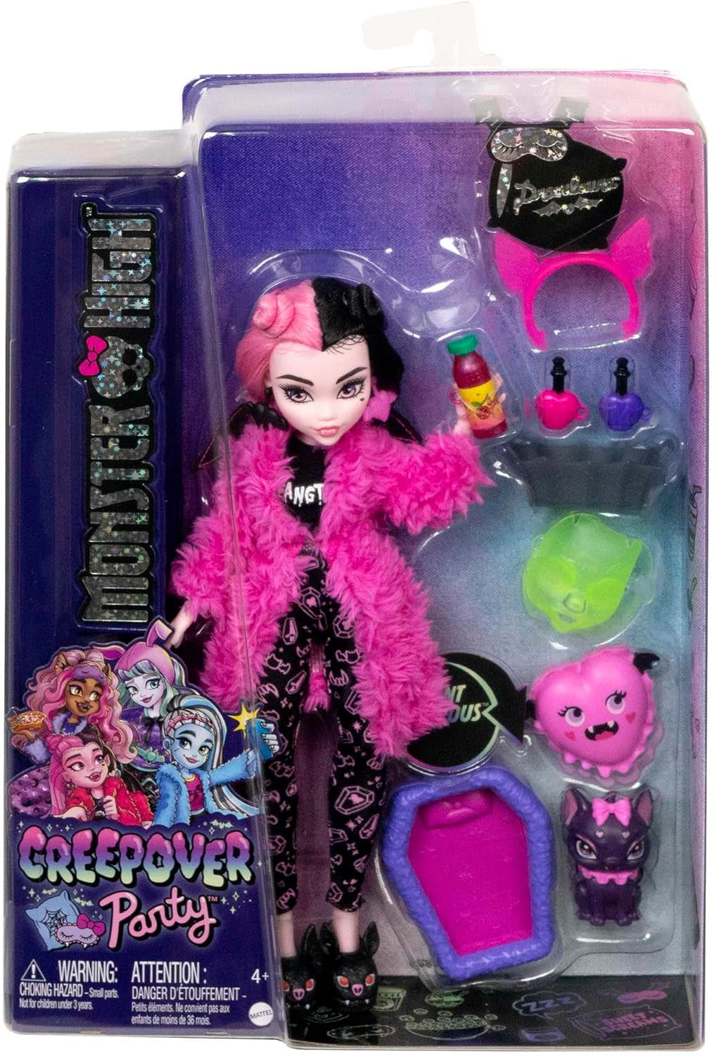 Muñeca MONSTER HIGH y Pijama Accesorios Fiesta Draculaura Conde Murciélagos Muñeco Fabuloso Mascota Creepover Fiesta HPY66 Naty Shop Muñecas