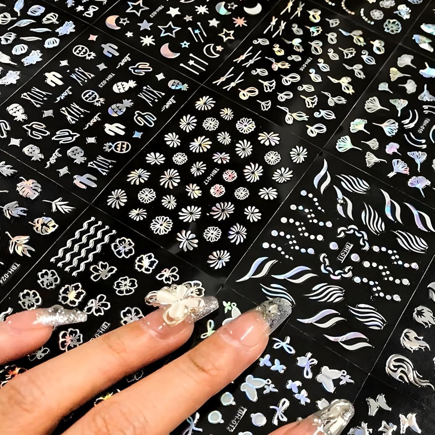 30 Blatt Aurora-Nagelkunst-Aufkleber, Selbstklebende 3D-Blumen-Nagelaufkleber, Aurora-Mond-Stern-Nagelaufkleber para Nagelkunst, Blatt-Herz-Nageldesign para bricolaje-acrílico-decoración