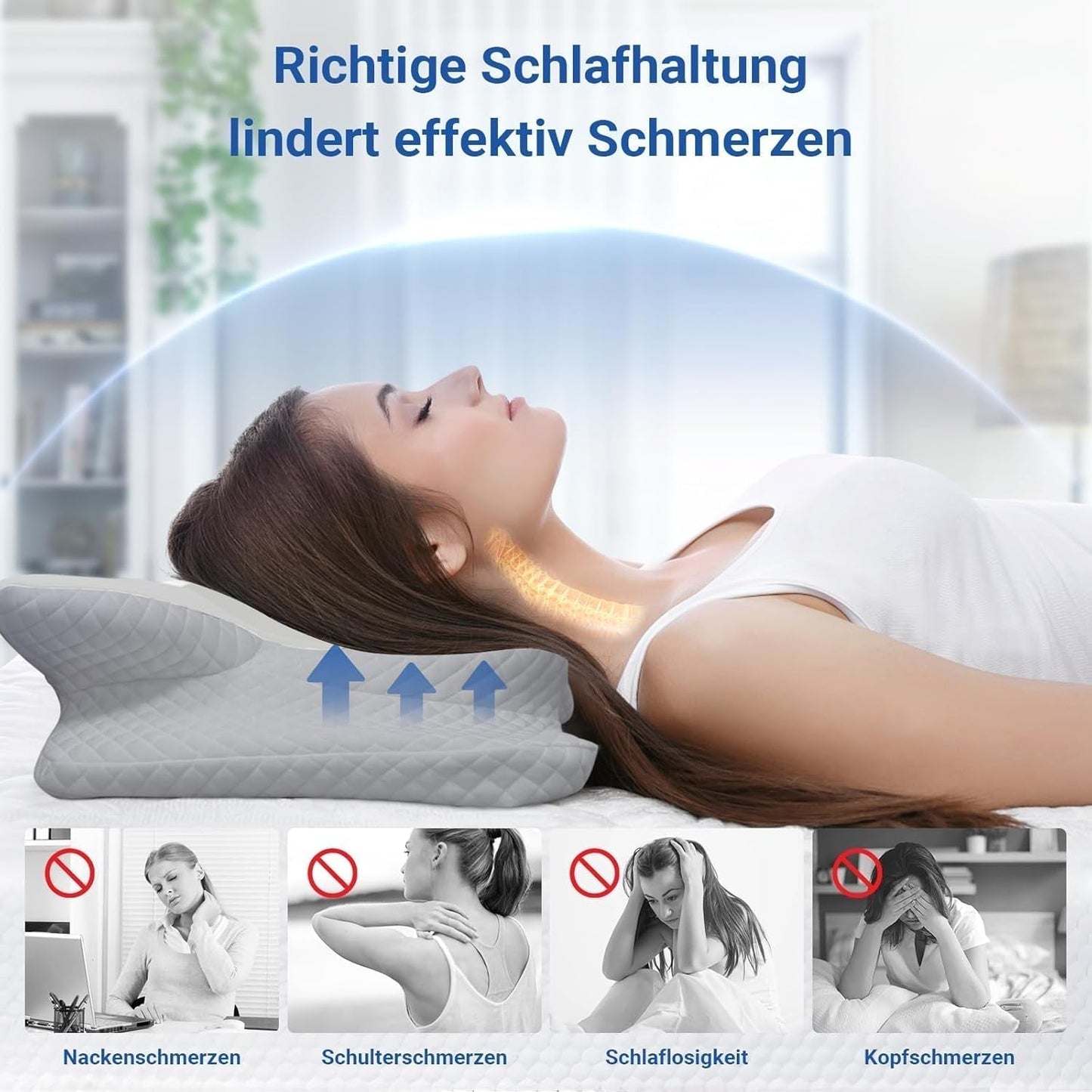 NVKHG Almohada De Espuma Viscoelástica Almohada Ergonómica para El Cuello Almohada para La Cabeza, Almohada De Espuma Viscoelástica Almohada para La Cabeza para Dormir De Lado, Boca Arriba Y Boca Abajo para Mejorar La Calidad del Sueño, 60X41X13/11Cm Almohadas Ortopédicas Cervicales Naty Shop