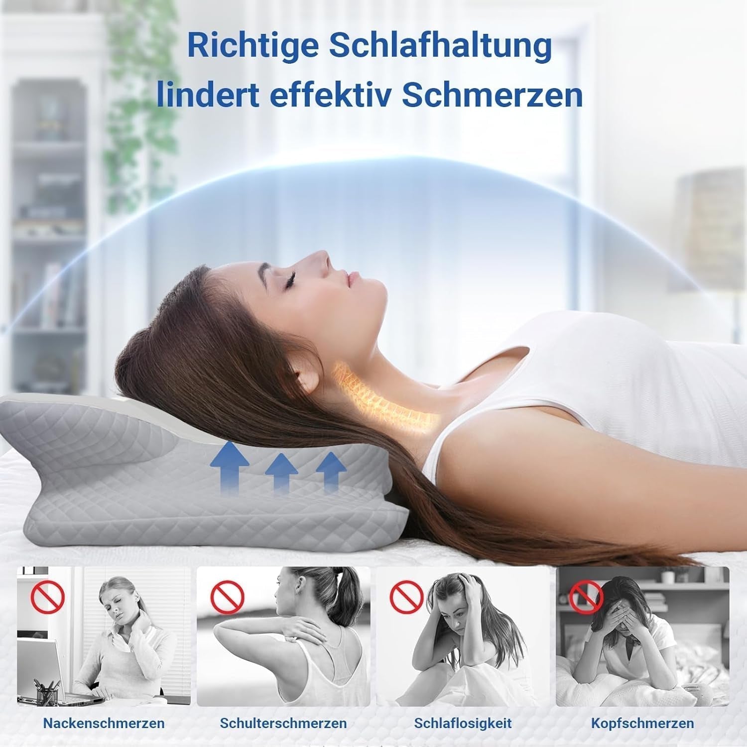 NVKHG Almohada De Espuma Viscoelástica Almohada Ergonómica para El Cuello Almohada para La Cabeza, Almohada De Espuma Viscoelástica Almohada para La Cabeza para Dormir De Lado, Boca Arriba Y Boca Abajo para Mejorar La Calidad del Sueño, 60X41X13/11Cm Almohadas Ortopédicas Cervicales Naty Shop