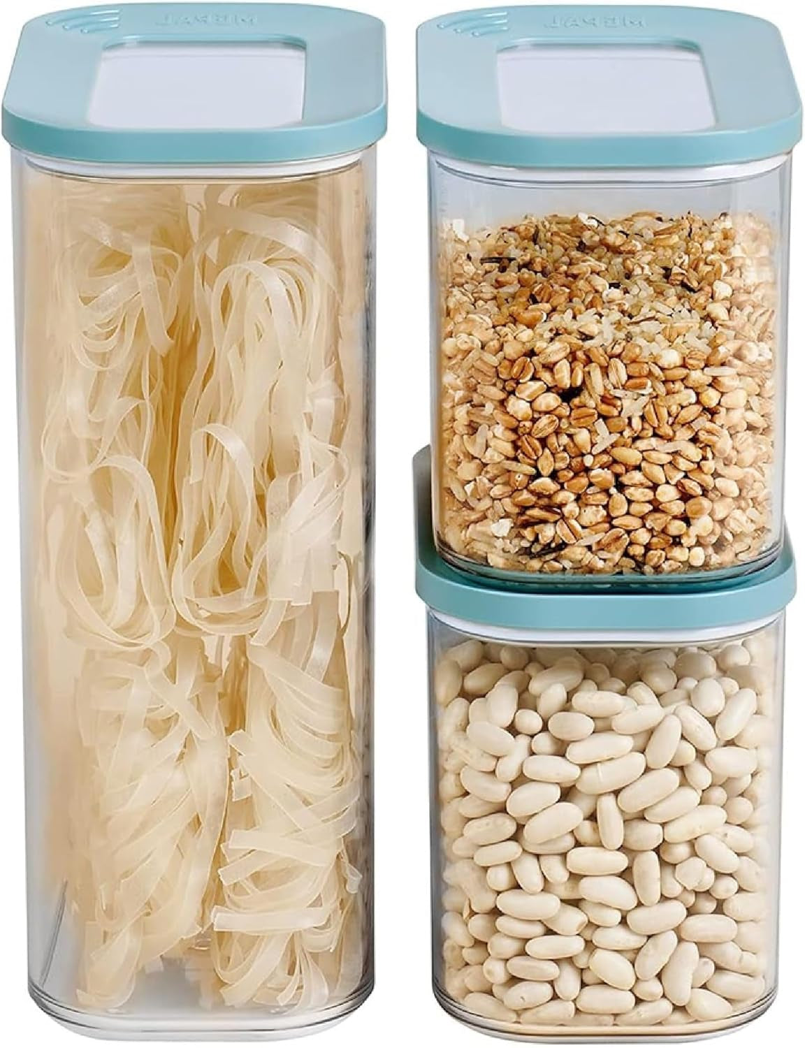 Mepal Juego de 3 Botes de Conservación con Tapa - Recipiente para Alimentos Rectangular - Organizador de Cocina de Plástico - Recipiente Hermético - 1x 2000ml y 2x 1000ml - Cajas de Almacenamiento de Alimentos Blancas Naty Shop Nordic Green Set de 3 Piezas