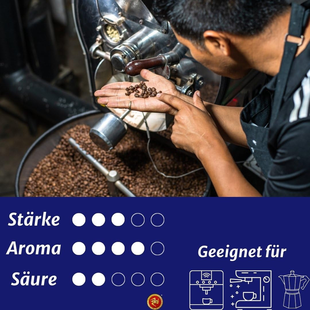 Café en Grano Caffè Espresso - Tostamiento Tradicional en Sicilia - Café en Grano Premium, Bolsa de 250g, para Máquinas Totalmente Automáticas y Portafiltro