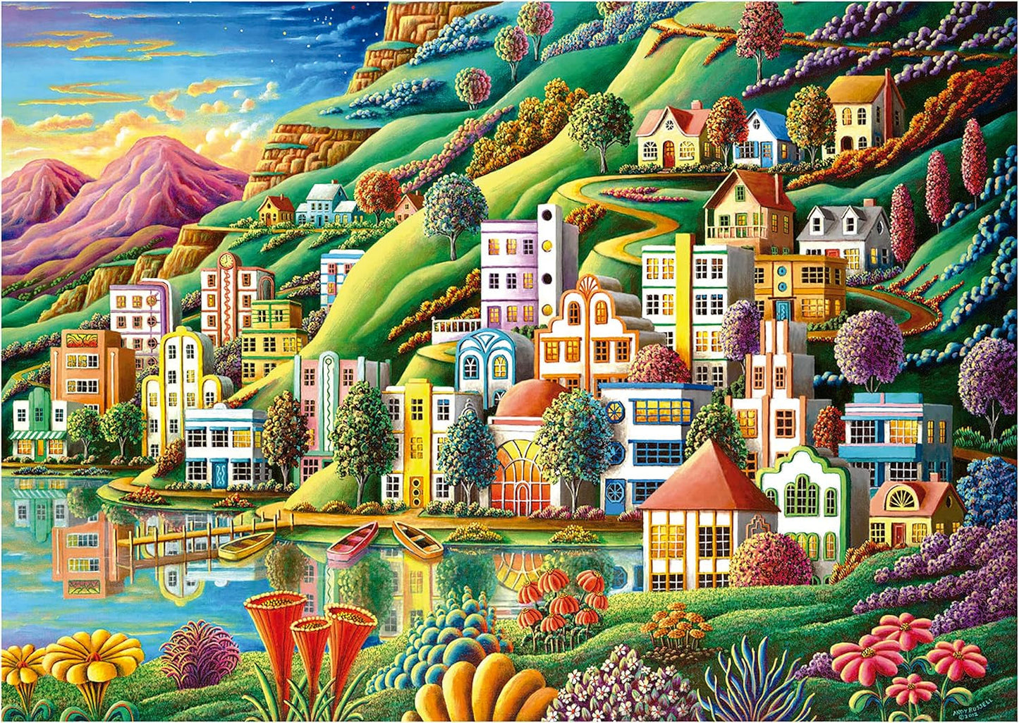 Educa - Puzzle 500 piezas para adultos | Pueblo colorido junto al lago, puzzle de 500 piezas para adultos y niños a partir de 11 años, puzzle de paisajes, ilustración (19552) Puzzle Naty Shop