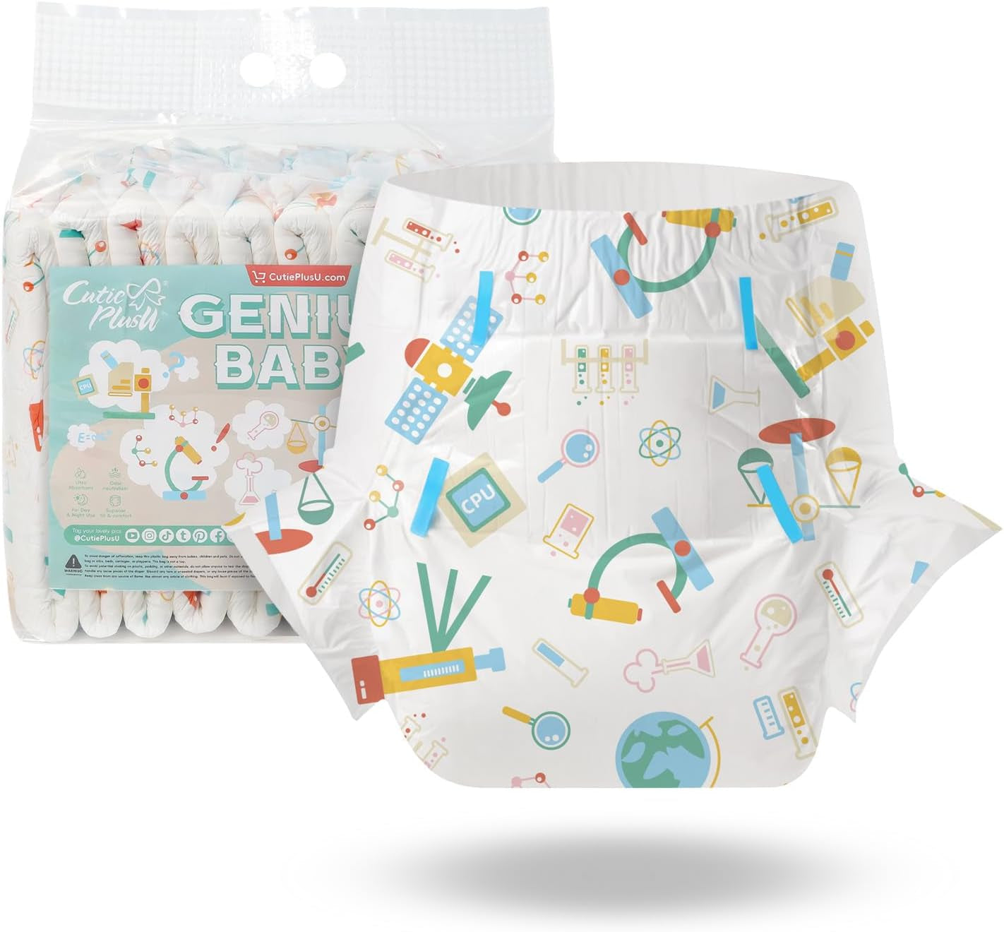 CutiePlusU Pañales para adultos, paquete de 10, pañales desechables para mujeres y hombres, máxima absorbencia durante la noche - I Love Summer (tamaño mediano 71-96 cm)