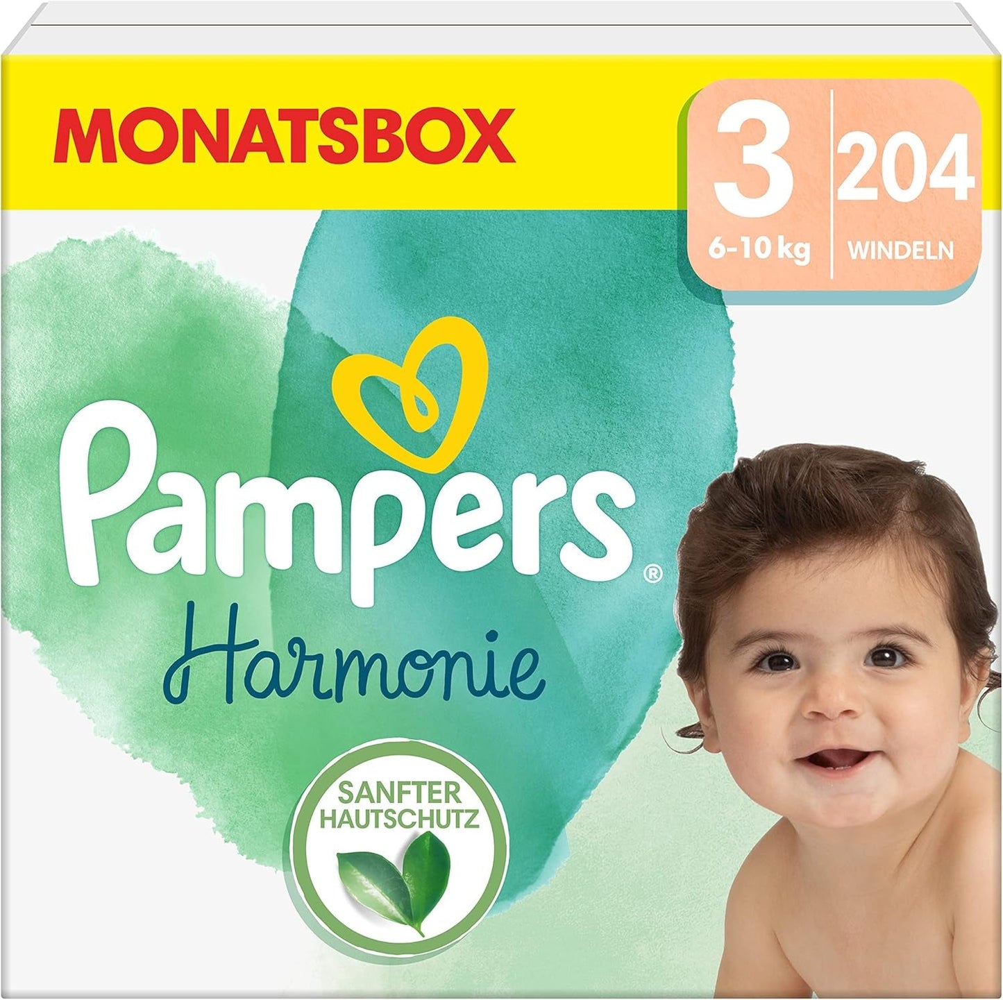 Pañales Pampers para bebé, tamaño 2 (4-8 kg), Harmony, caja de media luna, protección suave para la piel e ingredientes herbales, 240 unidades
