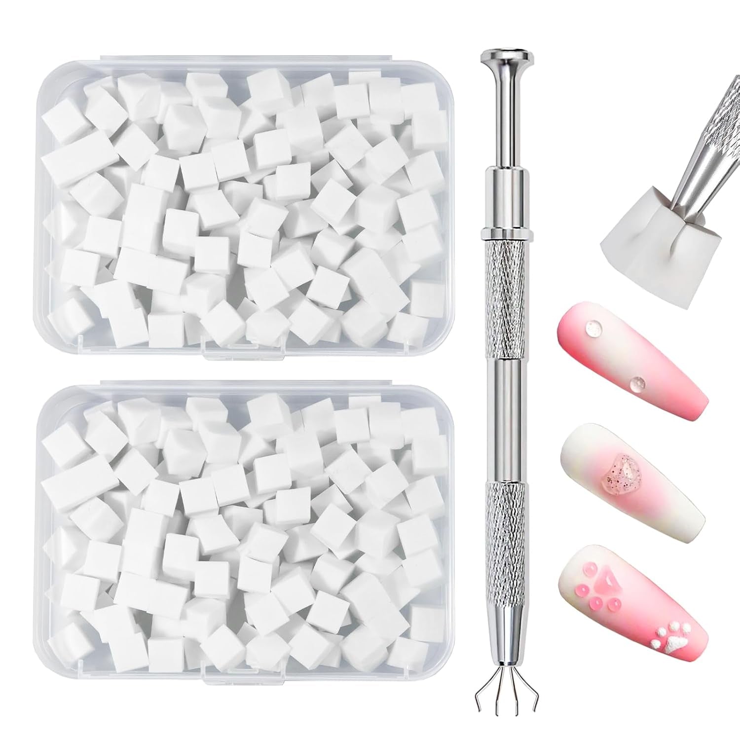 Qufiiry 200 piezas Nail Art Schwämme Mit Metallgreifer, Nagelkunst Schwammpinsel, Maniküre Zubehör Für Nägel, Um Eine Varavländ Von Gradient Nail Art Patterns para crear (blanco)