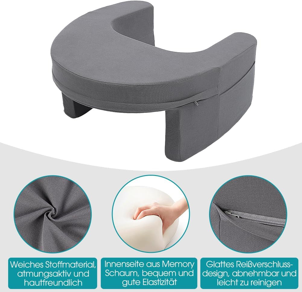 Almohada de lectura para cama y sofá, almohada para juegos, almohada para computadora portátil, almohada para juegos con brazos y bolsillo lateral, para adultos jugando, leyendo, viendo televisión, jugando en el sofá