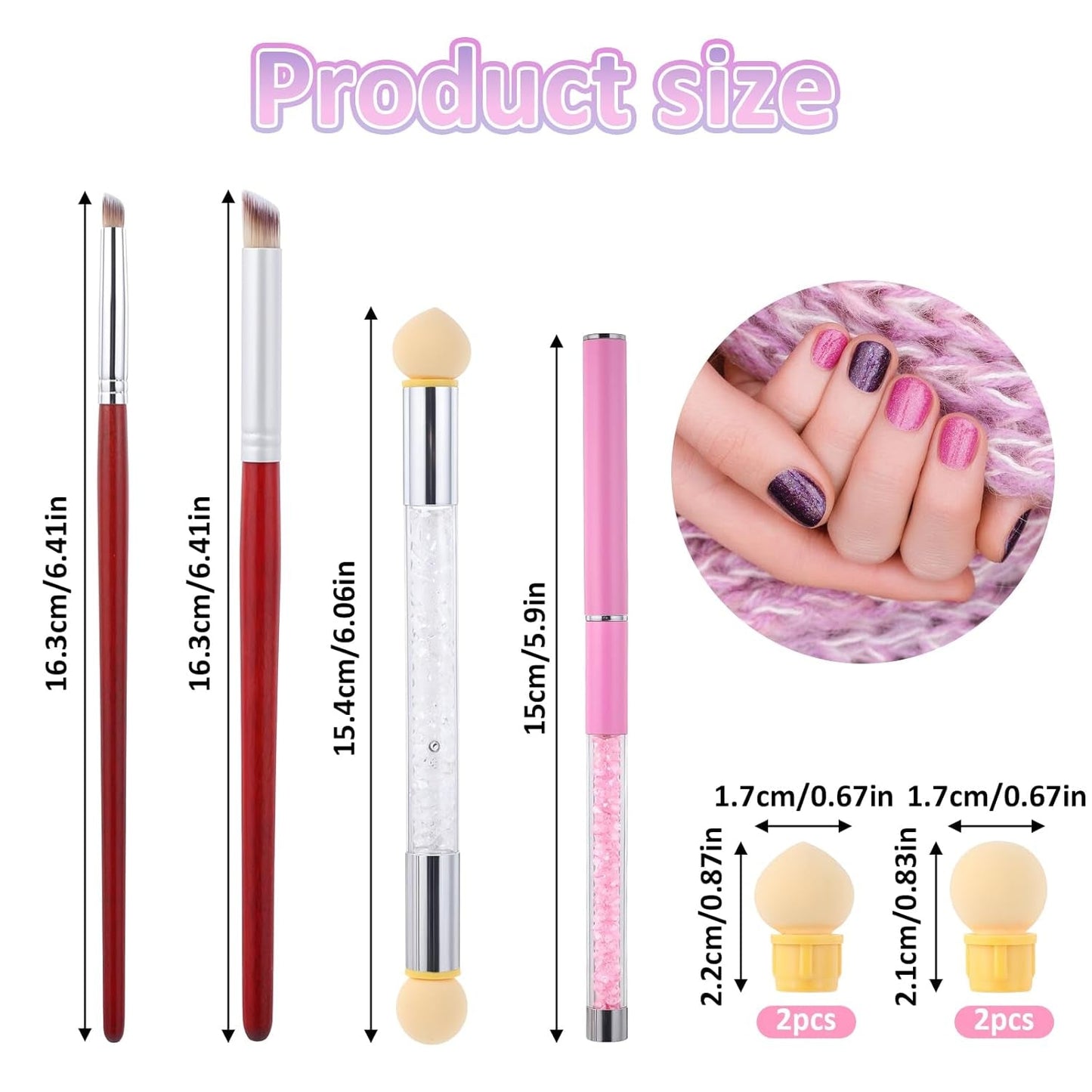 Nail Art Rendering-Werkzeuge Schwamm Undtupfpinsel, aplicador de cepillo de esponja, Doppelter Kopf Ombre Sponge Stick con 4 Ersatzköpfe, Nail Art Schwamm Und Tupfpinsel, Ombre Nagelpinsel para gel