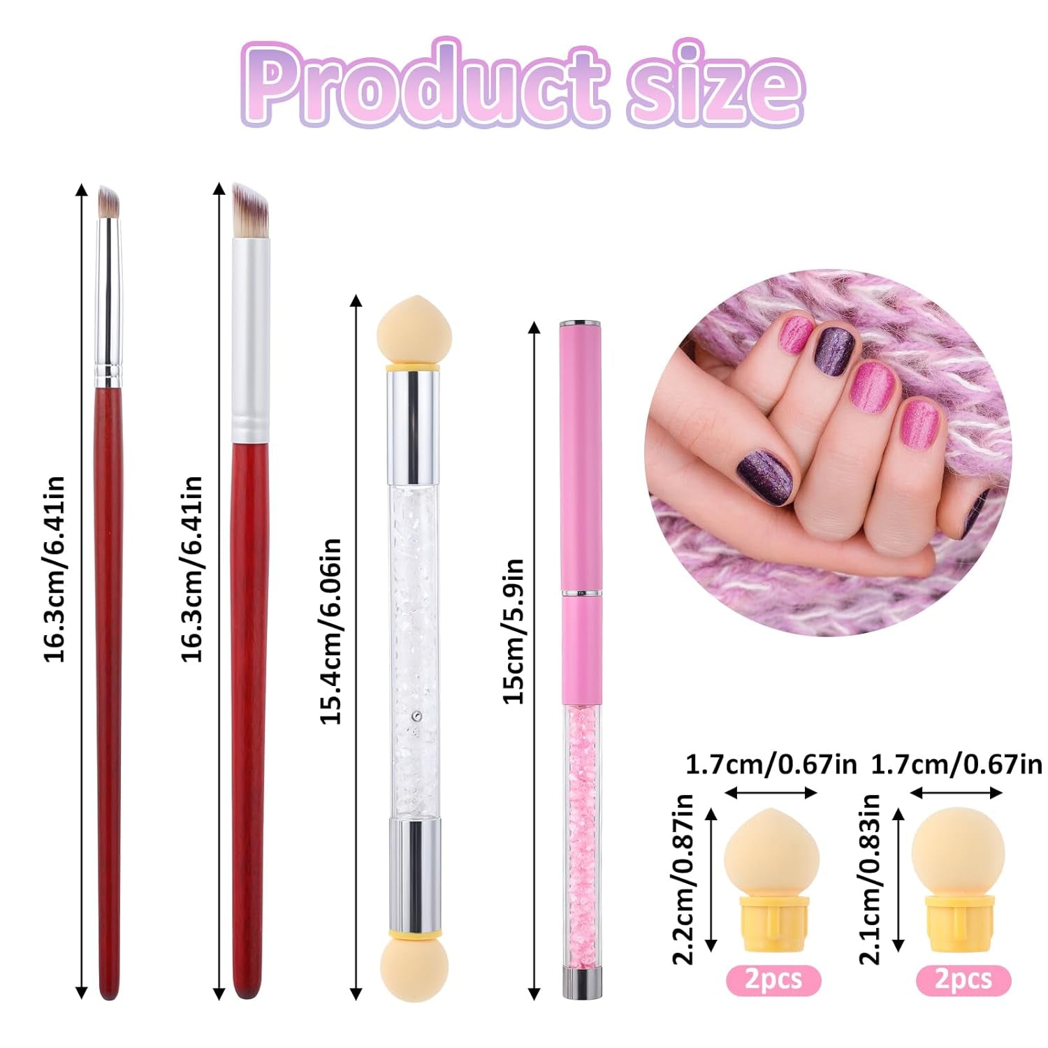 Nail Art Rendering-Werkzeuge Schwamm Undtupfpinsel, aplicador de cepillo de esponja, Doppelter Kopf Ombre Sponge Stick con 4 Ersatzköpfe, Nail Art Schwamm Und Tupfpinsel, Ombre Nagelpinsel para gel