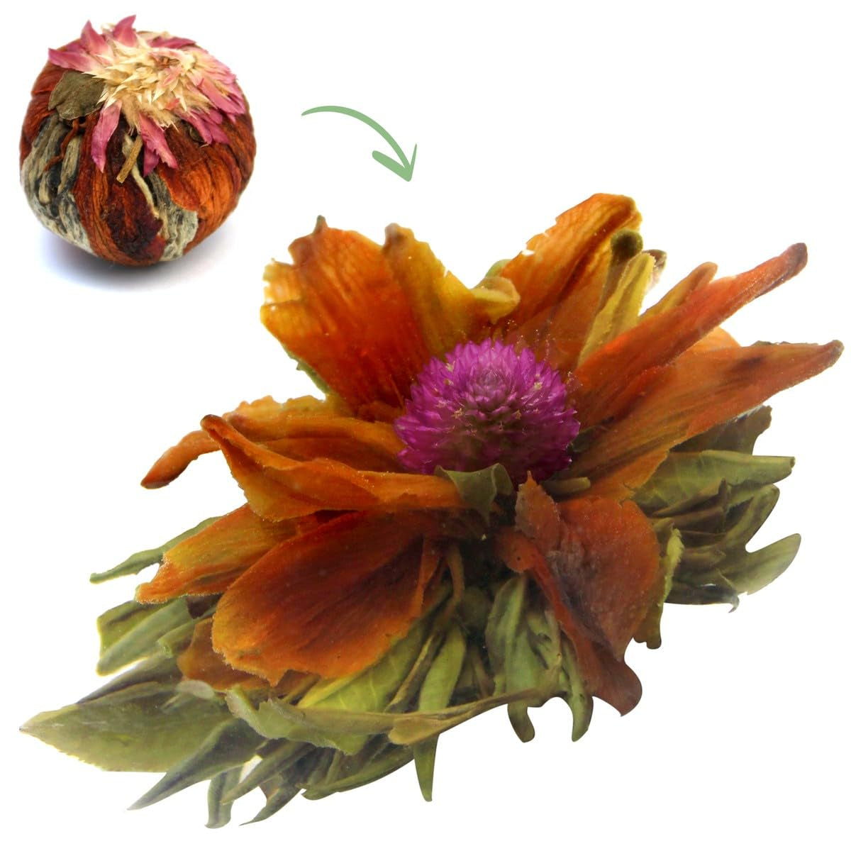 Té de flores "Corona del gusto" 1 pieza 6 g | Té verde - flor de lirio - flor de lichi | Té seleccionado | Flores de té verde | Ideal para los amantes del té