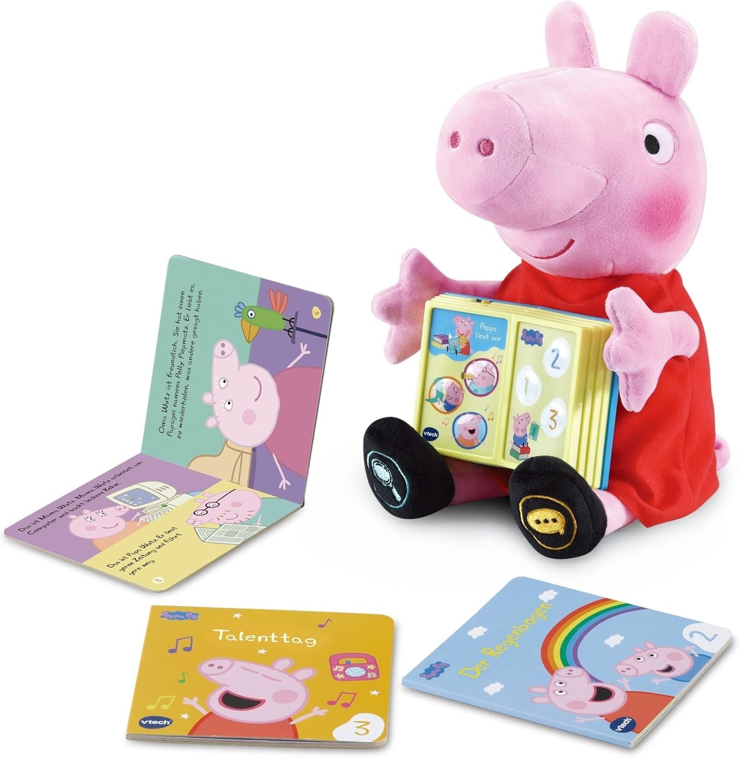 Vtech Peppa Lee en Voz Alta - Peluche interactivo Peppa Wutz que lee libros en voz alta - 3 mini libros incluidos - Con 20 canciones y efectos de sonido - Para niños de 2 a 5 años Bebe Naty Shop Toys Default Title