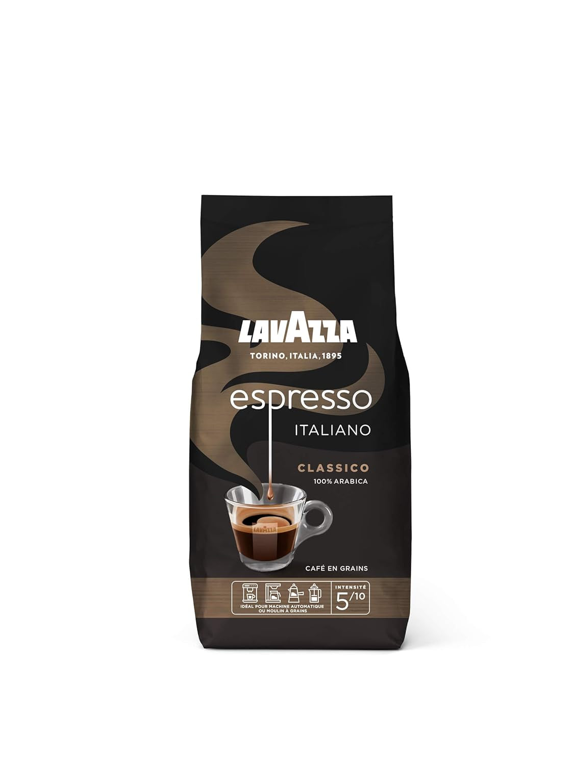 Café en grano Lavazza Espresso Italiano, 100% Arábica Espresso, equilibrado y aromático, paquete de 500g
