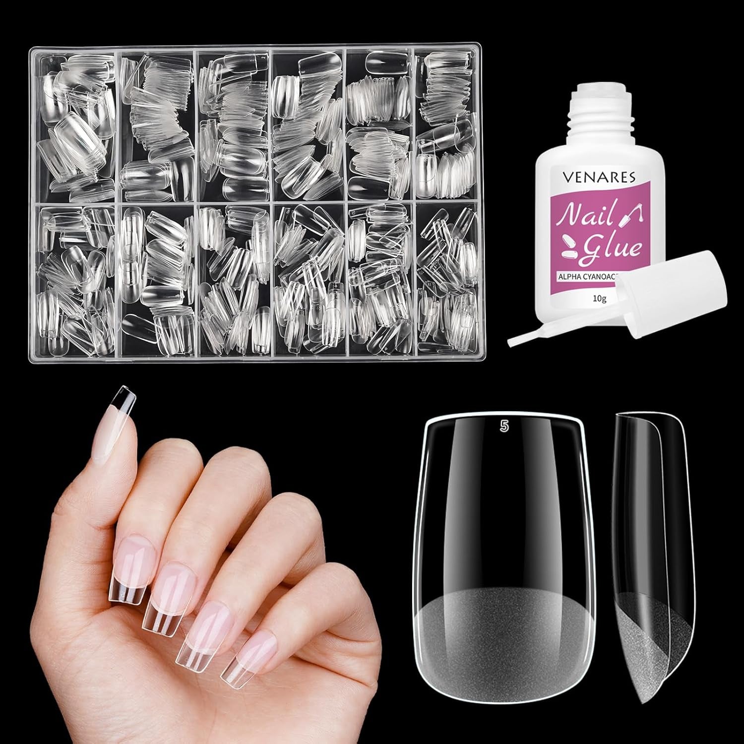 Uñas postizas cortas bailarina 500 Uds pegamento en 12 tamaños uñas artificiales Gel suave corto cobertura completa puntas de uñas para uñas de Gel cortas S