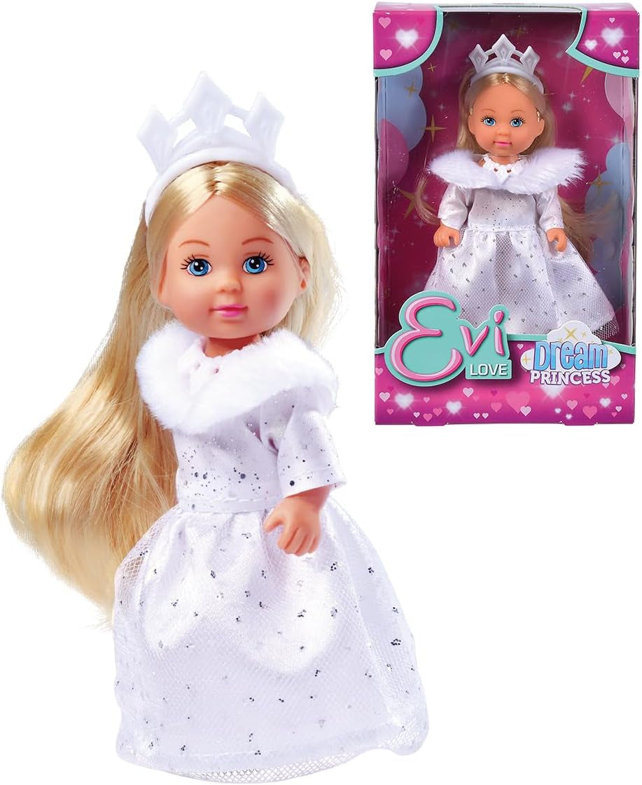Simba Evi Princesa de los sueños del amor, muñeca con un vestido de invierno de ensueño con adornos de piel y elementos brillantes, 12 cm, 3 años en adelante