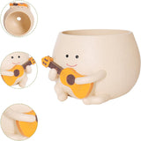 Macetas con cara sonriente, collar de perlas con cabeza de resina bonita, maceta para flores, guitarra única, maceta suculenta para interiores y exteriores, idea de regalo para mamá
