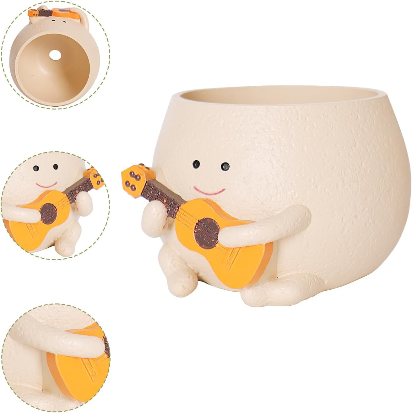 Macetas con cara sonriente, collar de perlas con cabeza de resina bonita, maceta para flores, guitarra única, maceta suculenta para interiores y exteriores, idea de regalo para mamá
