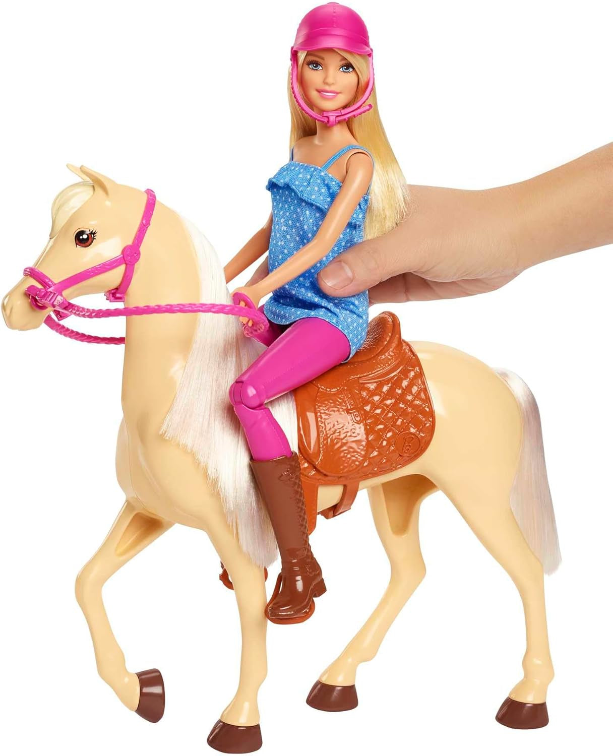 Muñeca Barbie y caballo de juguete, accesorios para montar, incluye 1 muñeca y 1 caballo, adecuado como regalo para niños a partir de 3 años, FXH13