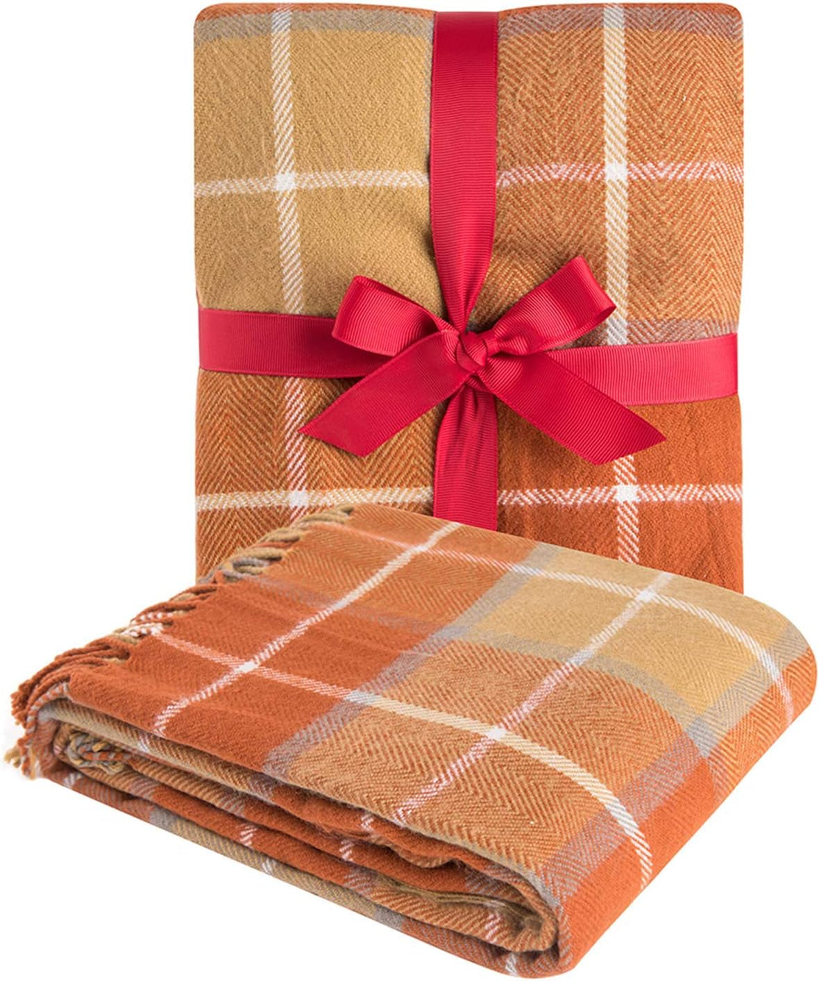 G Lake Naranja Manta A Cuadros Tiro Acrílico Suave Reversible Color Flecos Colcha Regalo Para Decoraciones Navideñas 127 Cm An X 170.2 Cm L-Calabaza Naranja Camas Y Fundas G Lake Calabaza Naranja 50 In X 67 In
