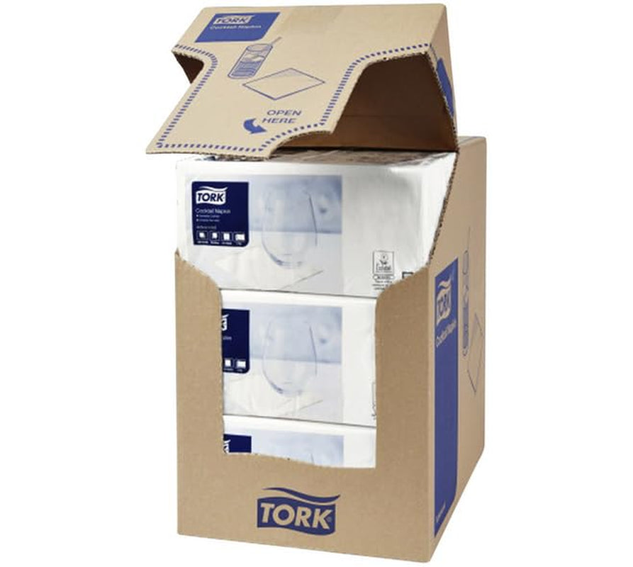 Servilletas Tork Cocktail Blancas, pliegue 1/4, 2 capas, 24 cm × 24 cm, 200 servilletas, 477534