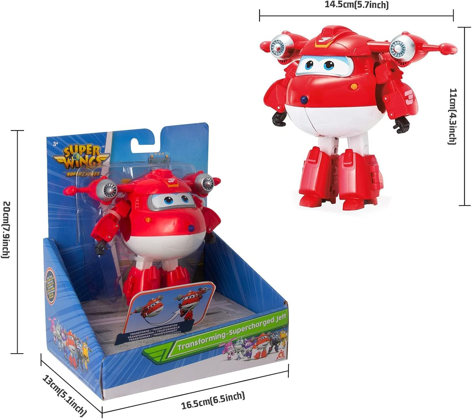 Super Wings Personajes transformadores de 5" Paquete de 2 Jett transformador supercargado + Tino Juguete transformador para niños y niñas a partir de 3 años Figuras de acción rojas Naty Shop