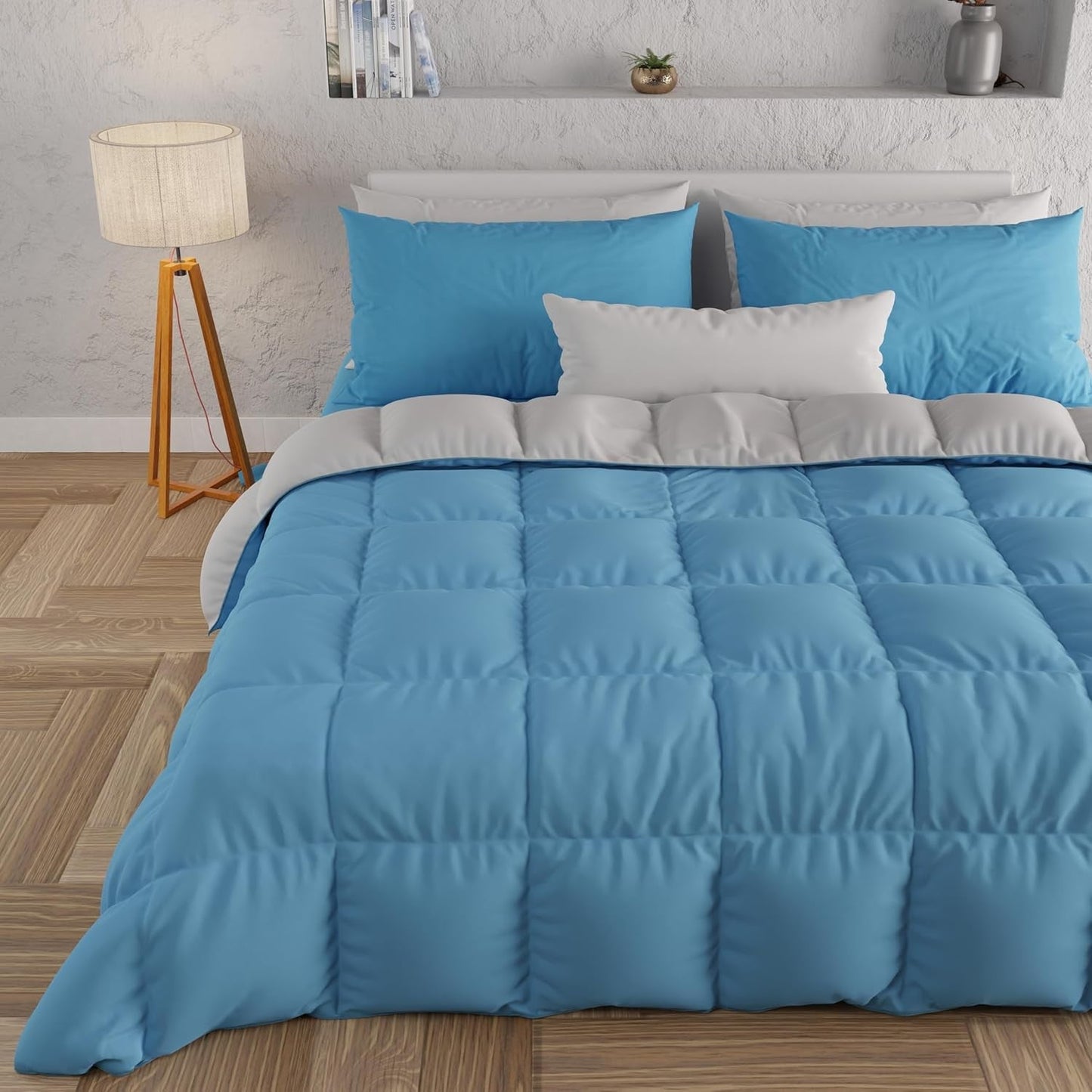 PETTI Artigiani Italiani - Edredón de invierno para cama de matrimonio, maxi, monocolor, doble cara, blanco, gris, 100% Made in Italy Edredones y edredones Naty Shop Celeste Gris Una Piazza E Mezza