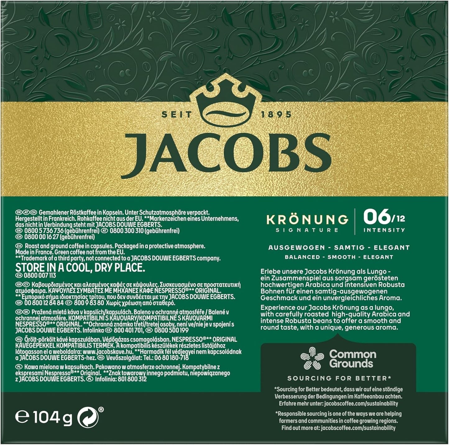 Jacobs Kaffeekapseln Krönung Crema, Intensidad 6/12, 10 x 20 Getränke, Nespresso* compatible Kaffee Kapseln, 200 Kapseln