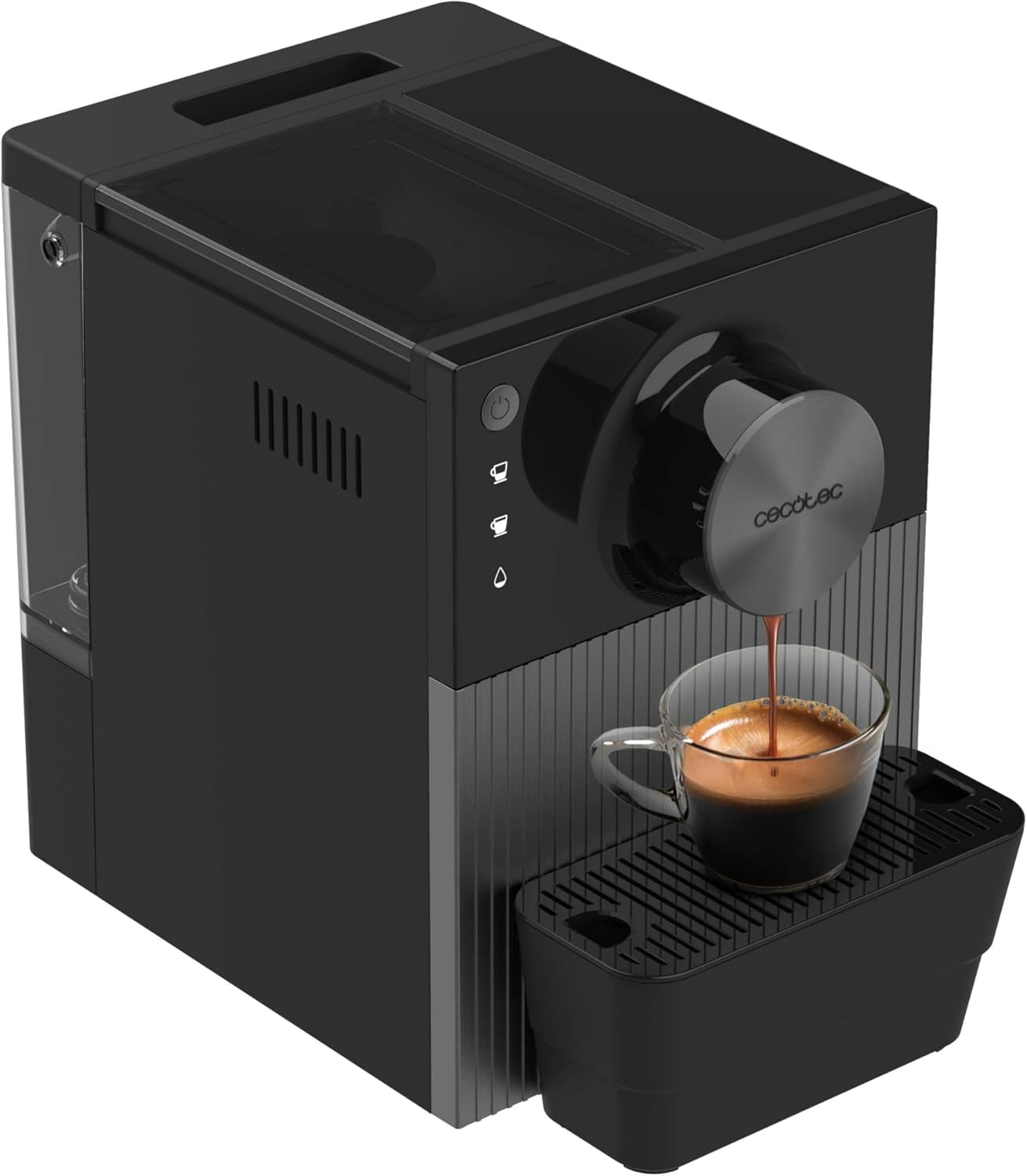 Cecotec Cafetera espresso compacta Cremmaet Cube, 1350 W, sistema de prensado 10 g, sistema de preinfusión, 19 bar, sistema thermoblock, 5 niveles de molienda, panel de control táctil